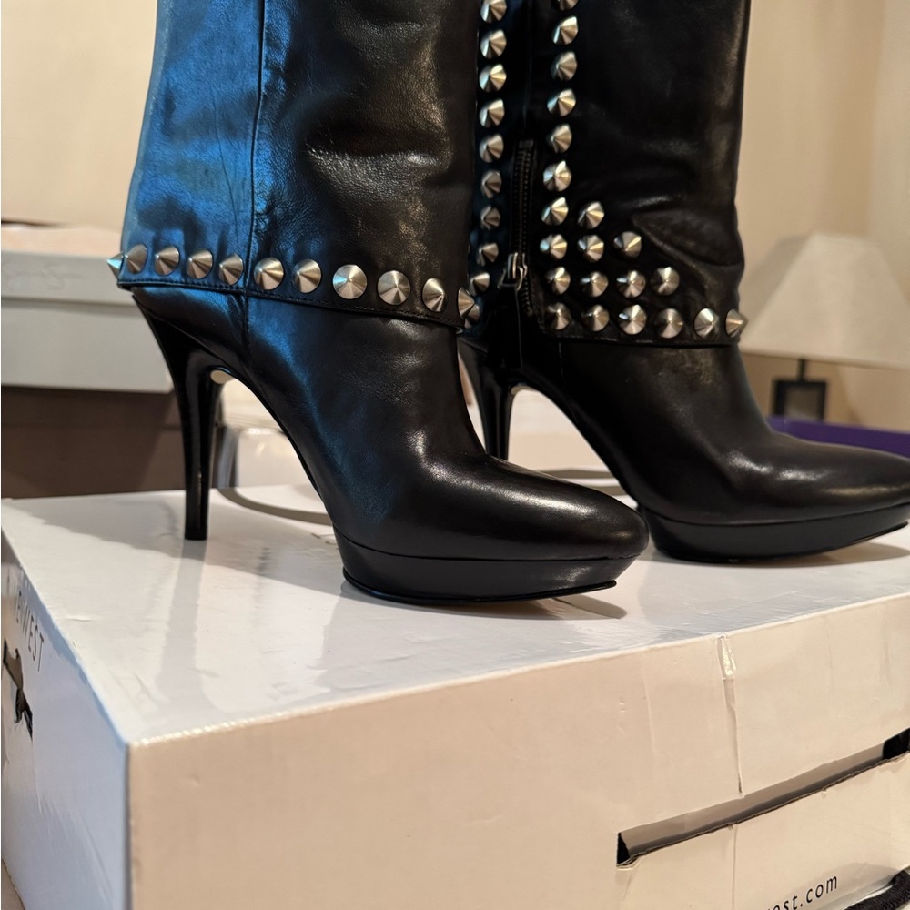 Studded Black Leather Women's Boots